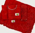 Fancy Red Chiffon Embroidered Saree For Women. 