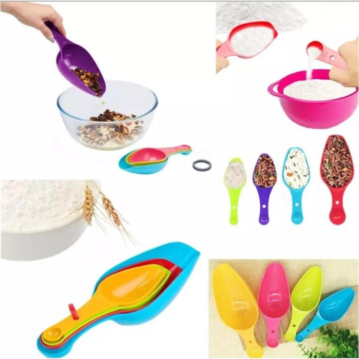 Multi-Color Set of 4 Double Headed Measuring Spoons / Grain Pulses Sugar Flour Spoon Scoop Dispenser