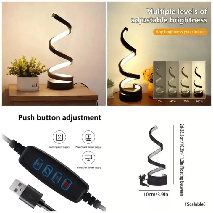 Spiral Table Lamp – Dimmable LED Ambient Light for Bedroom, Office ...