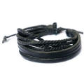 Adjustable Leisure Fashion Men's Hand-woven Multilayer PU Leather Bracelet Handmade Lace Up Wrist Strap. 