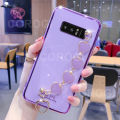 For Samsung Galaxy Note 8 Back Cover with Love Heart Chain Wrist Strap Fashion Bracelet Shiny Plating Bumper Protective Case Silicone Shockproof Mobile Phone Cases. 