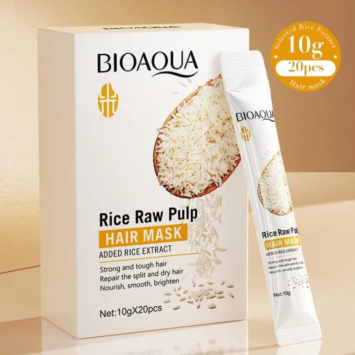 BIOAQUA RICE RAW PULP HAIR MASK ADDED RICE EXTRACT STRONG AND THOUGH HAIR REPAIR THE SPLIT AND DRY HAIR NOURISH ,SMOOTH,BRIGHTEN  NET10GX20PCS