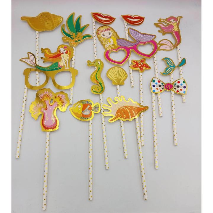 MERMAID THEME PROPS - PACK OF 15 PROPS - MERMAID THEME BIRTHDAY PARTY PHOTO FUN