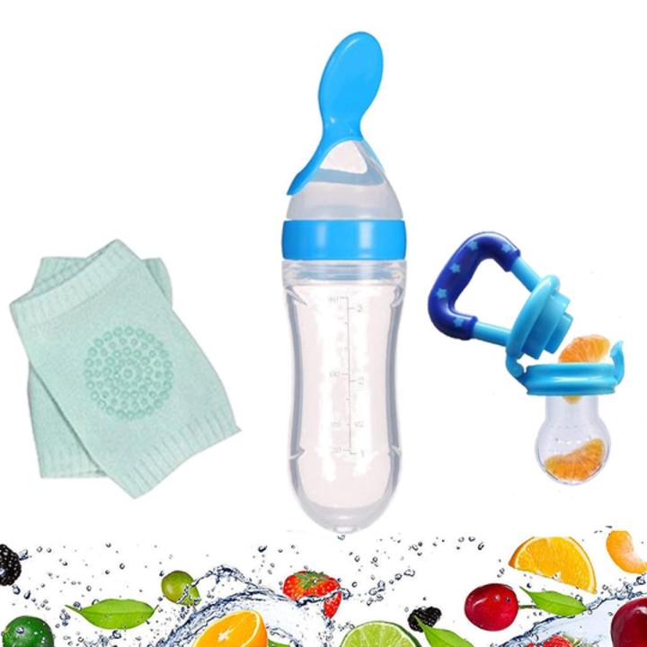 Pack Of Baby Silicone Squeeze Spoon Feeder With Baby Fruit