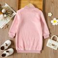 PatPat Toddler Girl Letter Embroidered Fleece Mock Neck Long-sleeve Pink Sweatshirt Dress. 