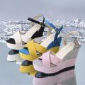 Women Ladies Mixed Colors Buckle Peep Toe Wedges Casual  platform wedge sandals fish mouth waterproof shoe. 