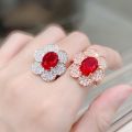 INTERNET CELEBRITY LIVE PLATING 18K LUXURY FULL DIAMOND SIX PIECES OF FLOWER RING EARRINGS STUD PENDANT NECKLACE JEWELRY SET TIKTOK. 