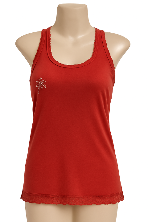 (Hygein: Largest Variety of Periods Care products) Hygein Shameez for Girls, Sleeveless Vest Camisole Slip Shameez for Women, Shameez for Ladies, Shameez for Women Inner wear with thick stripes Lace Cotton Soft Stretchy Free Size in Red , Skin and white