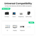 UGREEN Micro HDMI to HDMI Adapter, Micro HDMI to HDMI Nylon Braided Cable 25cm Male to Female Supports 1080P 4K/3D, Compatible for GoPro Hero 7 Raspberry Pi 4 Sony A6000 Camera Nikon B500. 