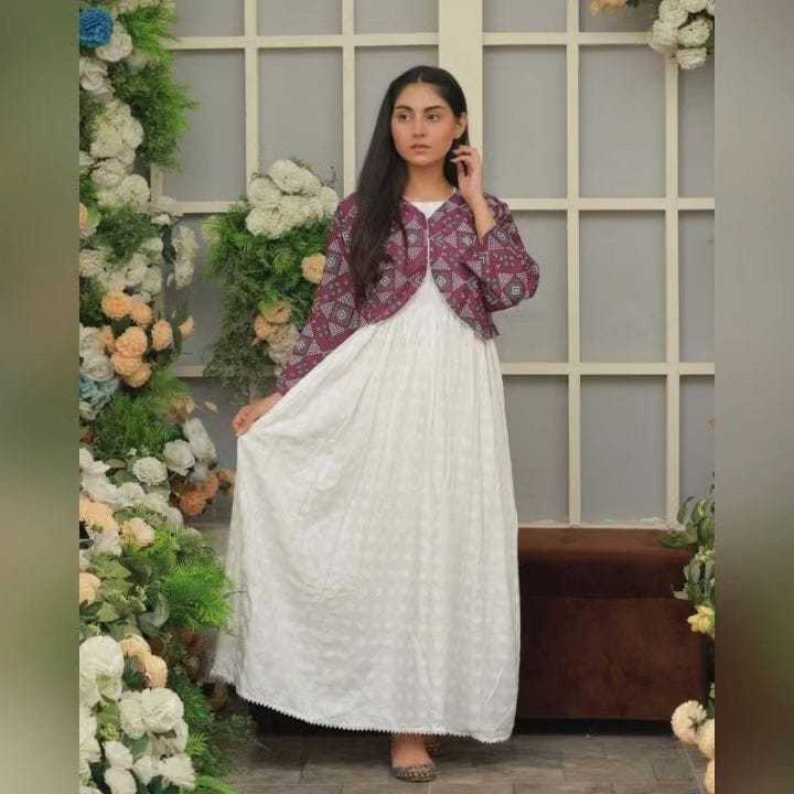 Stylish Collection Stitched Sleeveless Maxi with koti 2pc for women and girls - Dress For Girls - Dress For Women - Stitched Suit for Girls - Stitched Suit For Women