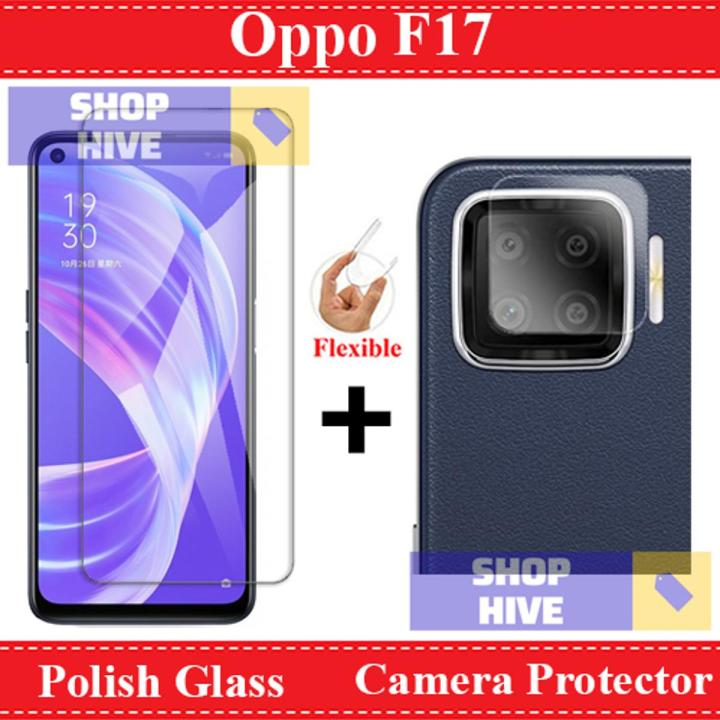 Oppo F17 Tempered Glass Screen Protector Polish Glass + Back Camera 9H Gorilla Flexible Protector For Oppo F17