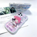 TA for Realme C21Y Realme C25Y Back Cover Cute Melody Kuromi Fashion Wavy Phone Case With Free Holder Camera Protection Transparent TPU Soft Cover for Girls. 