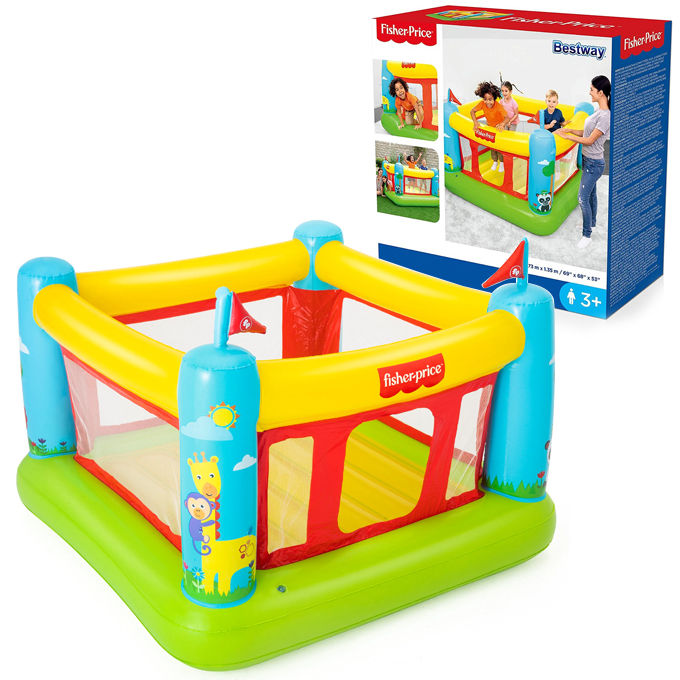 Bestway 93553 Fisher Price Jumping Bouncetastic Bouncer Gym Kids Inflatable Play Tube For Kids Jump O Lene Play Kids Jumping Castle Gym Inflatable Trampoline Play Bouncer With Your Friends & Family Perfect Gift For Your Baby Boy and Daughter