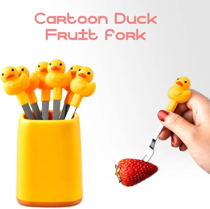 Fruit%20Fork%206%20Stainless%20Steel%20Cake%20Forks%20Small%20Duck%20with%20Jar%20Choices%20for%20Cakes%20with%20Cute%20Animals%20for%20Afternoon%20Tea%20Dessert%20Tableware%20-%20Image%202