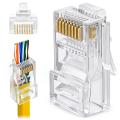 Pack of 2 - RJ45 Cat5e Pass Through Connectors - Easy to Crimp Modular Plug for Solid or Stranded UTP Network Cable  Male Ethernet Connector End. 