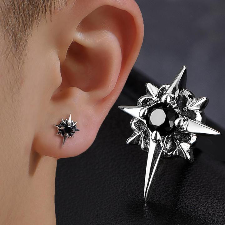 Trend Black Zircon Star Stud Earrings for Men Women Black Couple Personality  Earrings Party Accessories Jewelry
