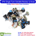 2-Pcs 3-Pin Single Turn Variable Resistor with Knob | 2k 5k 10k 20k 50k 100k 250k Potentiometer for Volume Control, DIY, Arduino & Electronics Projects by Electrica. 