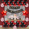 Happy Birthday Party Decoration Combo Set With Banner, Confetti Metallic Balloons, Foil Fringe Curtain | Black & Silver Pack of 33 Pcs. 