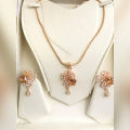 Elegant jewelry - Locket Set flower design - zircon- Golden with beautiful box. 