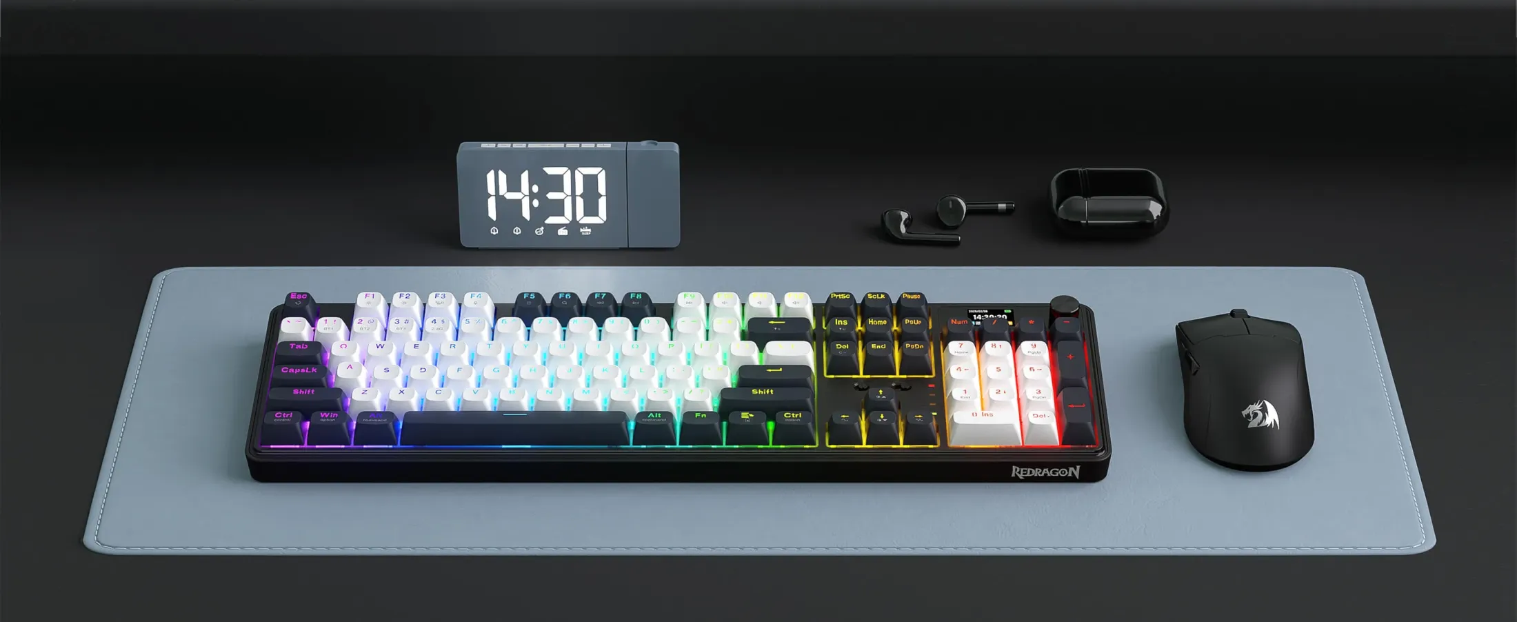 Redragon K761 PRO WYVERN Wireless Gaming Keyboard Abyssal Blue with LCD Control Display Tri-Mode Connectivity with Custom Linear Mint Mambo Switch 16