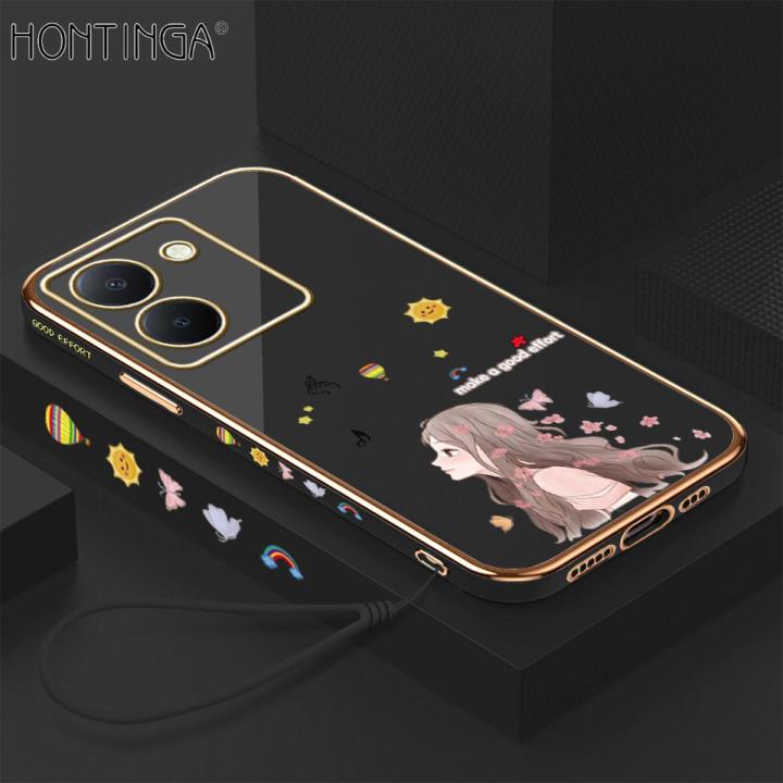 Hontinga for Vivo Y36 Y27 5G Y27S Back Cover Free Strap Luxury