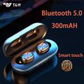 T&W TWS Bluetooth Wireless Earphone 5.0 Touch Control Earbuds Waterproof 9D Stereo Music Headset 300mAh Charging Warehouse. 