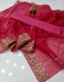 New Perfect Fancy & wedding wear casual dress - Maroon color 3pcs un-stitched dress - Kataan Shirt & Trouser with Organza Embroidered Dupatta. 