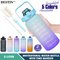2000ml Motivational Water Bottle With Straw, 2L Gradient Color Drinking Water Bottle For Girls And Female Gym With Handle, Portable WaterBottle For School, Fitness, Outdoor Sports, BPA Free Grade Plastic Leak Proof Travel Water Bottles For Girls And Boys. 