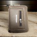 Boweisi Genuine Men's Leather Card Holder Storage Bags Blocking Zipper Thin Pocket. 