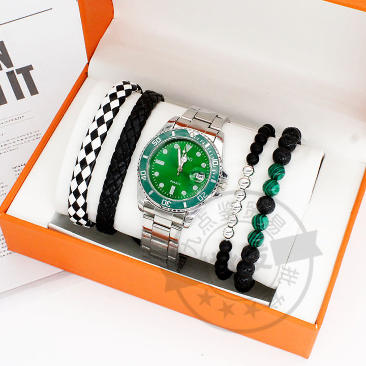 watch men bracelet  Men's Green Water Watch with Box Watch Bracelet watch set