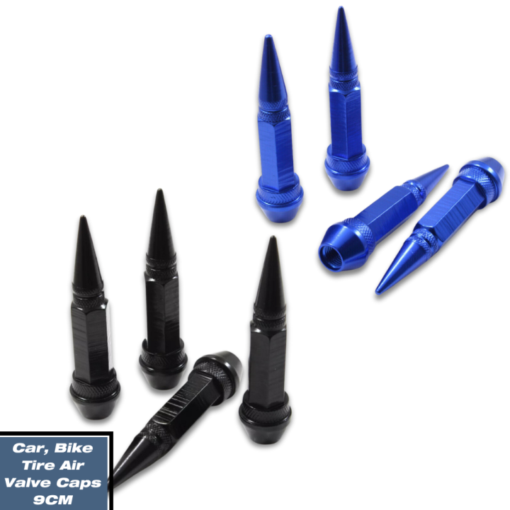 4PCS Aluminum Tire Wheel Rims Stem Air Valve Caps | 9cm Tyre Cover Car, Truck, Bike | 4PCS Tire Wheel Valve Caps in Black and Blue Cover