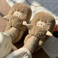 Cute Lamb Furry Women Winter New Cartoon Thick Plush Slippers Female Bedroom Slides Soft Cozy Warm Fluffy Home Shoes. 