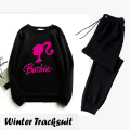 Winter Collection Fleece Sweatshirt and Trouser Barbie Face Printed Tracksuit Trendy Arrivals Gym Sports Outdoors Casual Wear for Women at Outlet Store. 