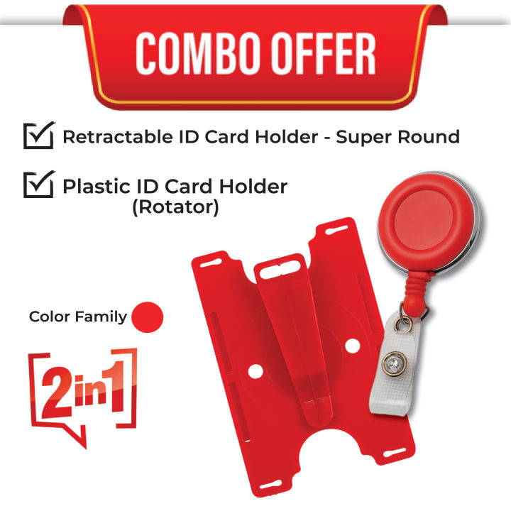 2-in-1 Super Round Retractable ID Card Holder with Rotating Plastic ID ...