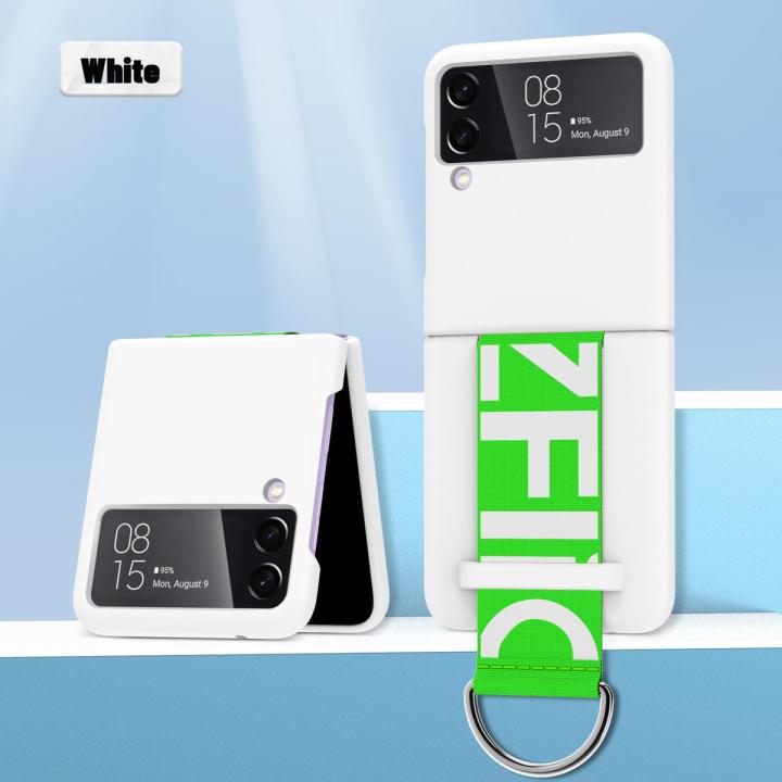 Luxury Case For Samsung Z Flip 4 Flip3 5G 2022 Case With Wrist Strap Finger Ring Holder Band Len Camera Full Protect Cover