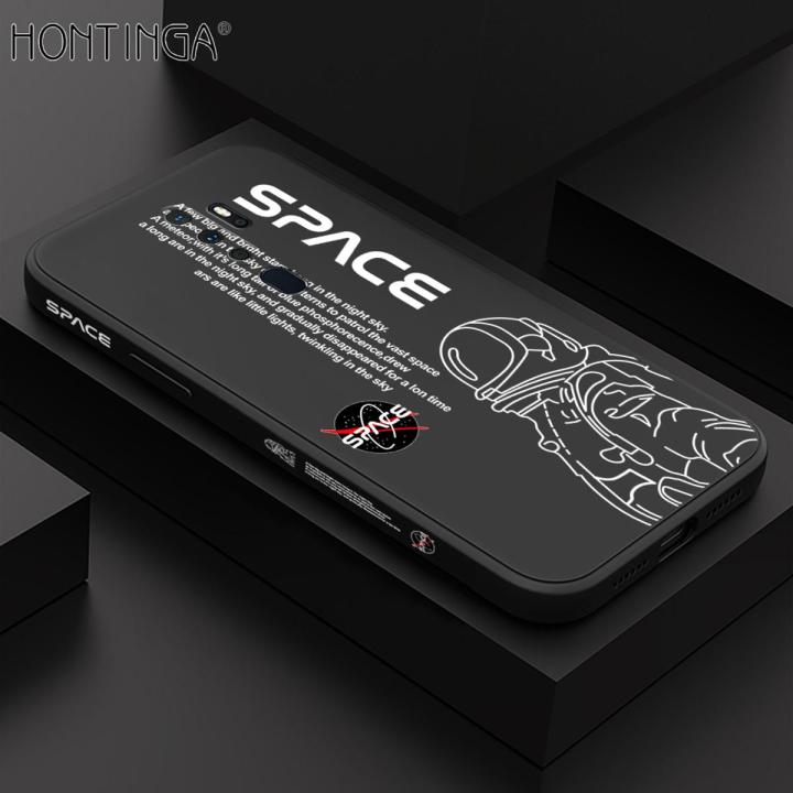 Hontinga for OPPO A5 2020 / A9 2020 Case NASA Astronaut Design Side Design Phone Case Square Edge Pattern Liquid Silicone Cases Full Cover Camera Shockproof Protective Case