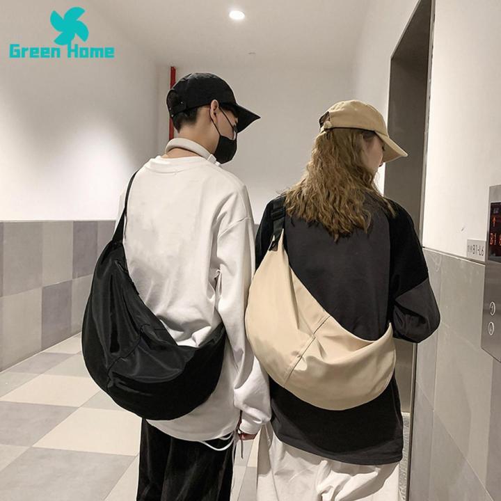 Green Home Men Crescent Bag Solid Color Firm Stitching Men Messenger Bag