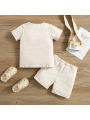 Baby Boys Summer Outfits Contrast Color Short Sleeve Crew Neck T-shirt Tops and Elastic Casual Shorts Set. 