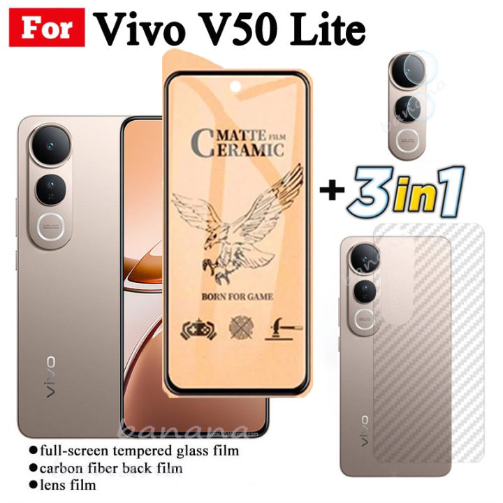 3 IN 1 Vivo V50 Lite 4G Ceramic Tempered Glass for Vivo V50 Lite V40 Lite 5G Camera Lens Glass Screen Protector and Back Film
