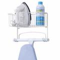 Luxury Wall Mount Ironing Board Holder with Large Storage Basket - Holds Iron, Board, Spray Bottles, Starch, Fabric Refresher for Laundry Rooms - White. 