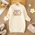 PatPat Toddler Girl Letter Embroidered Fleece Mock Neck Long-sleeve Pink Sweatshirt Dress. 