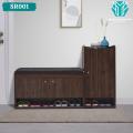 SR001 - Oak Wood Contemporary Design Dark Brown Polish Finish Shoe Cabinet Storage Rack Living Room Shelves Books Organizer. 