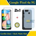 Pack of 2 - Google Pixel 4a 5G Tempered Glass Screen Protector Flexible 9H Gorilla Guard Unbreakable Hammer Sheet + Back Matte Protector Soft Film Protection Skin Sheet Carbon Fiber With Sides Cover For pixel 4a 5g - Transparent. 