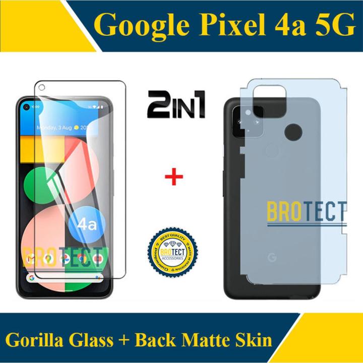Pack of 2 - Google Pixel 4a 5G Tempered Glass Screen Protector Flexible 9H Gorilla Guard Unbreakable Hammer Sheet + Back Matte Protector Soft Film Protection Skin Sheet Carbon Fiber With Sides Cover For pixel 4a 5g - Transparent