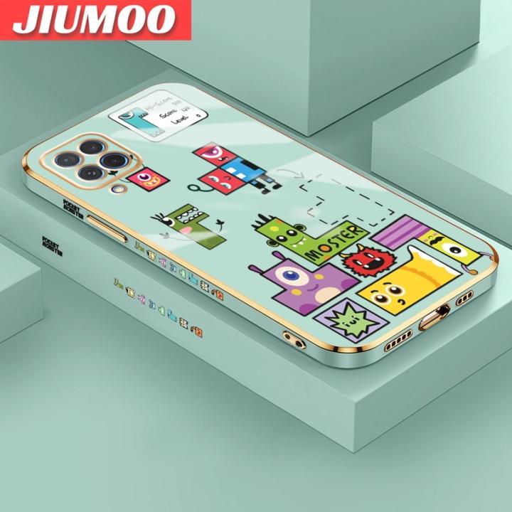JIUMOO For Samsung Galaxy M62 F62 Case Cartoon Cute Monster Tetris New Design Phone Case Side Pattern Luxury Plating Silicone Casing Full Cover Camera Shockproof Protection Cases