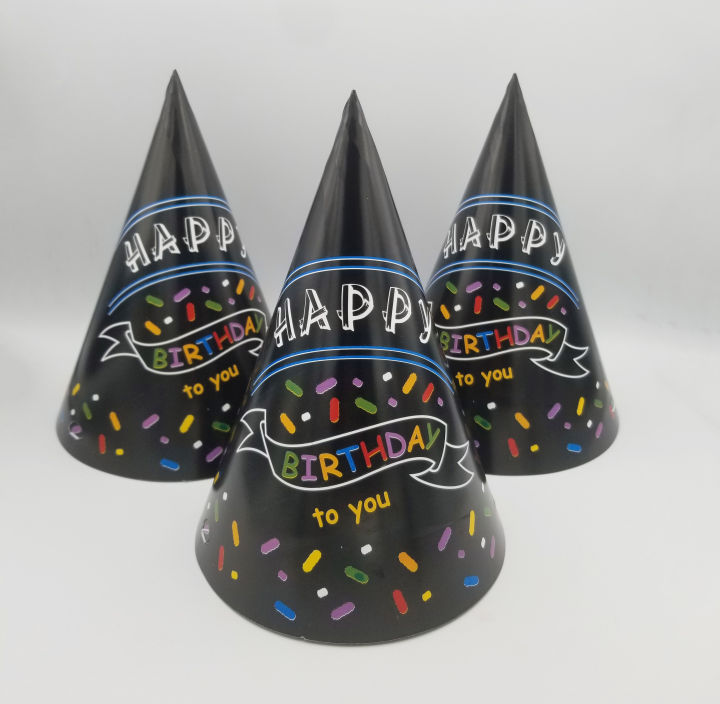 HAPPY BIRTHDAY BLACK THEME BIRTHDAY CAPS PACK OF 10 BIRTHDAY PARTY CAPS