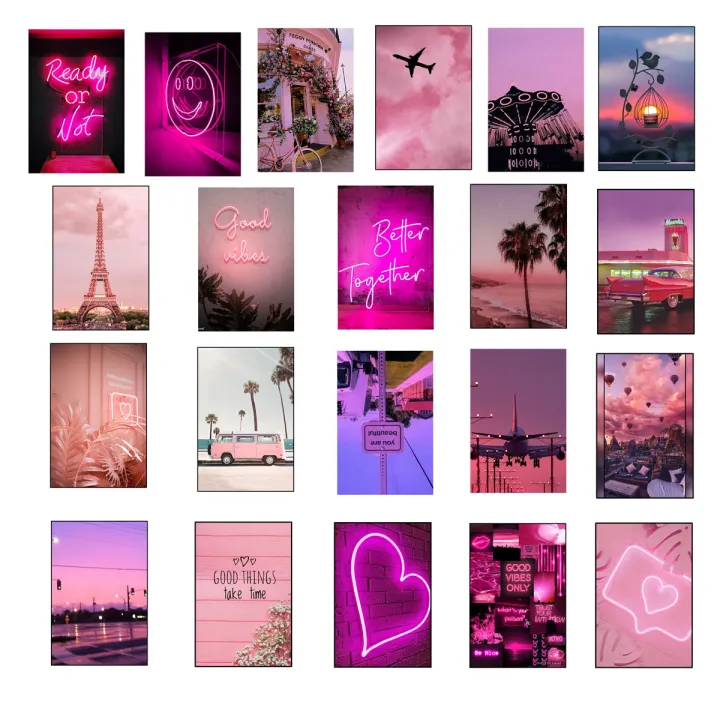 Pink Aesthetic Wall Collage Kit 21 Photo Cards 4x6 Inches for Room Decor Customizable