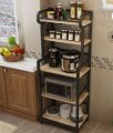 5 Tier Kitchen Rack Wooden Storage Stand with Black Iron Frame, Microwave Oven Shelf, 24 x 16 x 60 inches. 