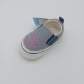 Navy Blue Striped Canvas Baby Slip-On Shoes | Soft Sole Infant Sneakers with Cute Pink Bunny Design. 