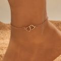 【Shop Now and Save】 Fashion Boho Double Heart Anklet Hollow Out Colorful Bling Hollow Out Love Foot Chain\ Foot Chain Geometric Leg Chain Summer.